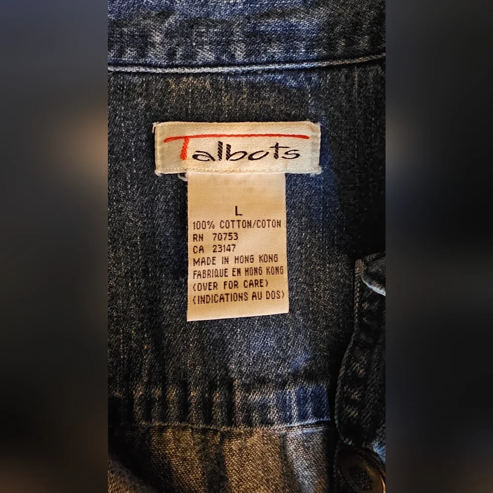 Talbots Vintage Denim Button-Up Shirt w/ Contrast Collar - Size Large - Picture 3 of 4